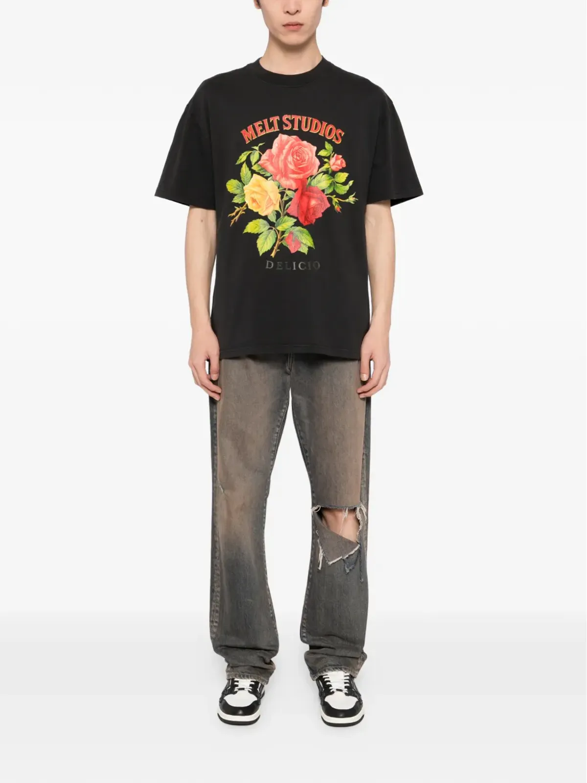 Melt 花柄プリントTシャツ ブラック - 画像2