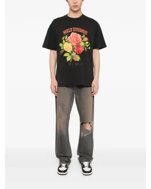 Melt 花柄プリントTシャツ ブラック - サムネイル2