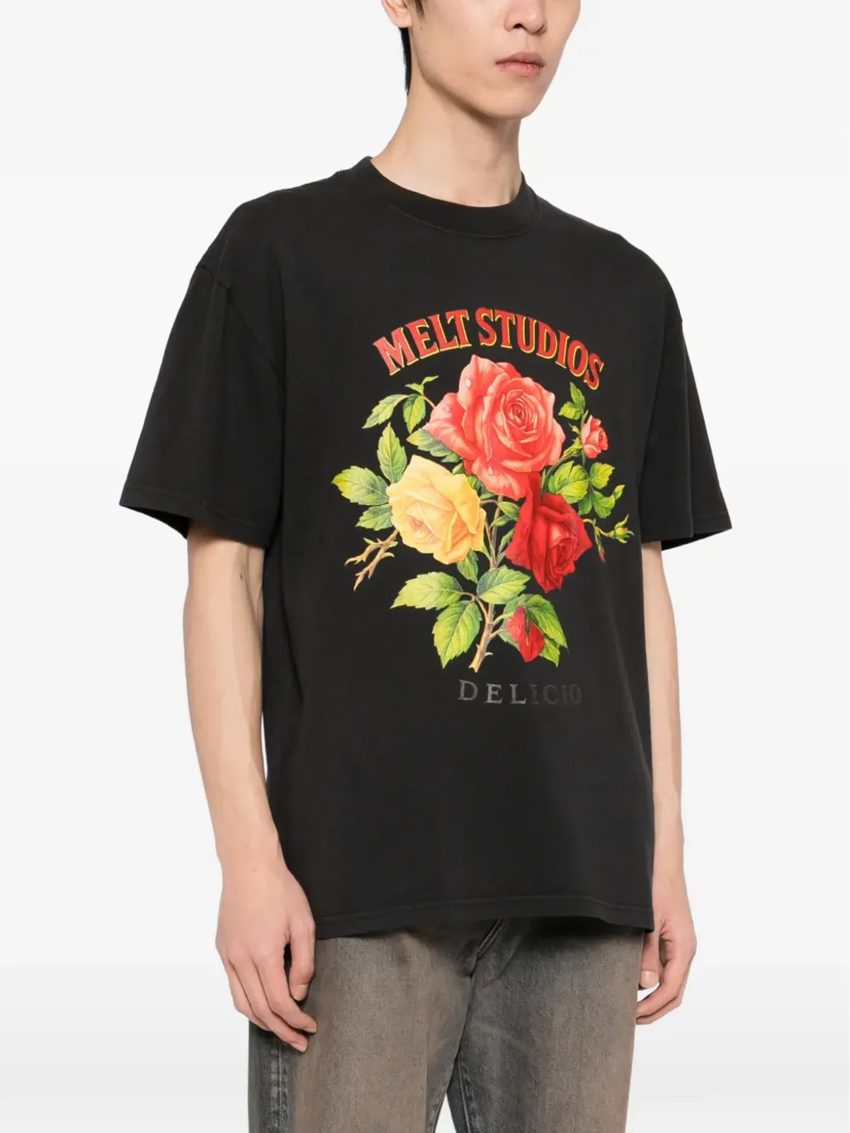 Melt 花柄プリントTシャツ ブラック - 画像3