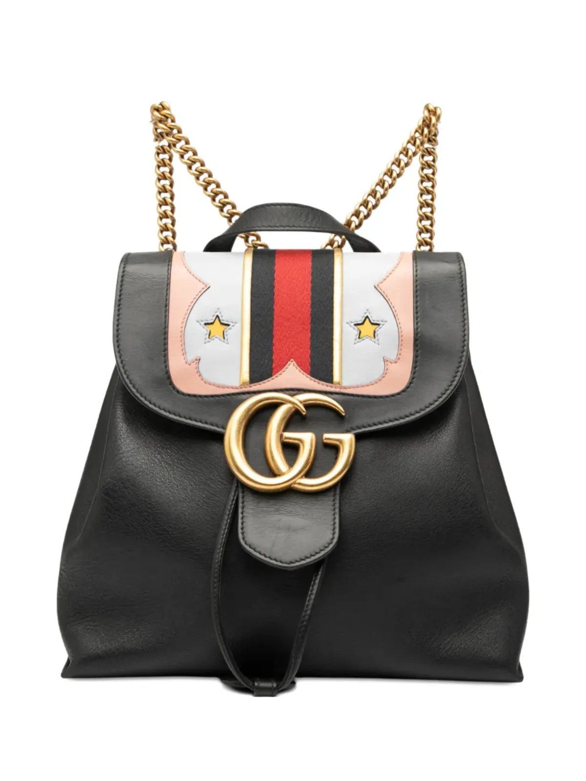 Gucci ビンテージ 2016-2025 GG Marmont Leather Web Heart バックパック - ブラック - 画像1
