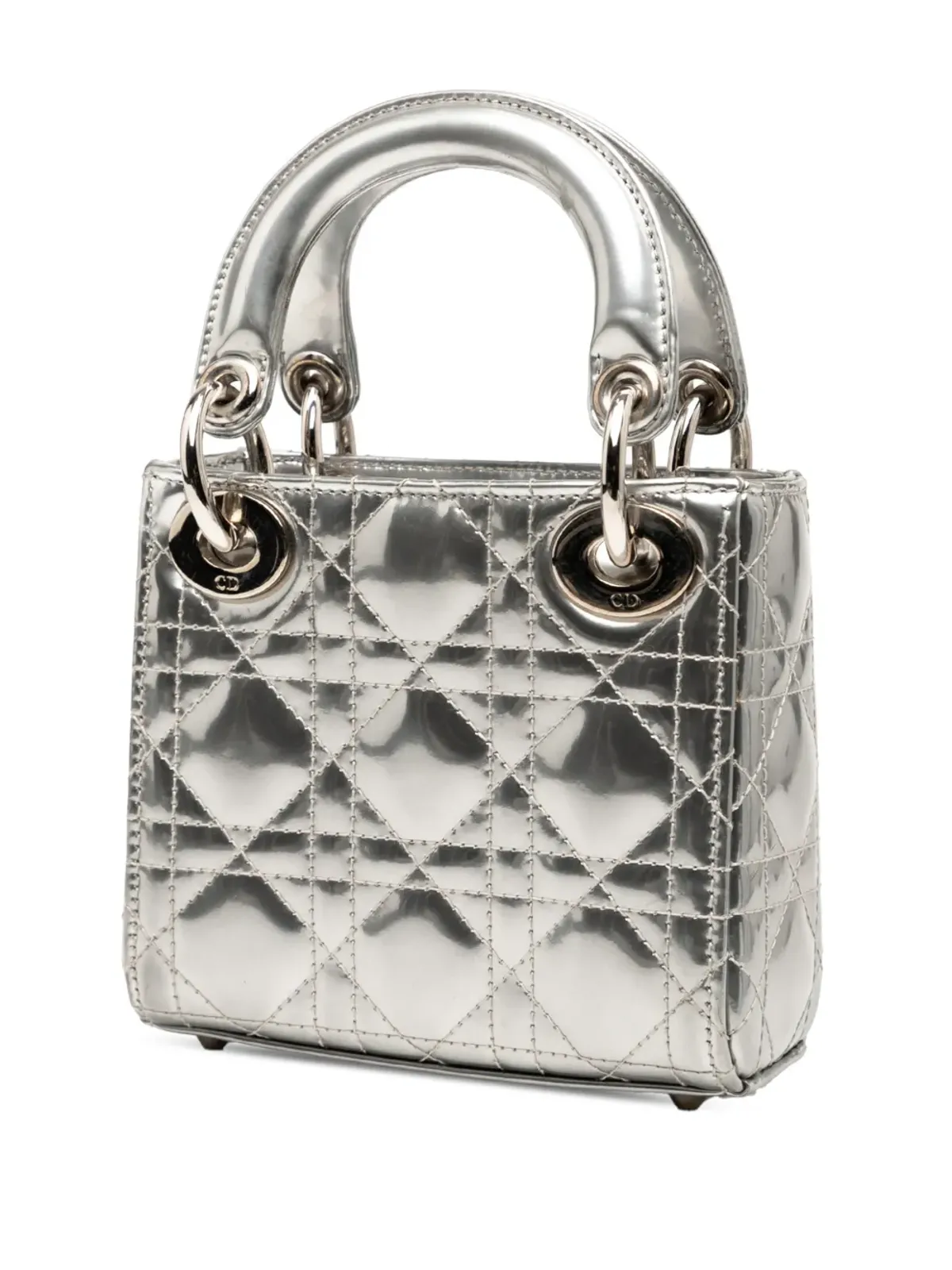 Christian Dior ビンテージ 2017 マイクロ メタリック ラムスキン カナージュ ベア レディ ディオール サッチェル - Silver - 画像3