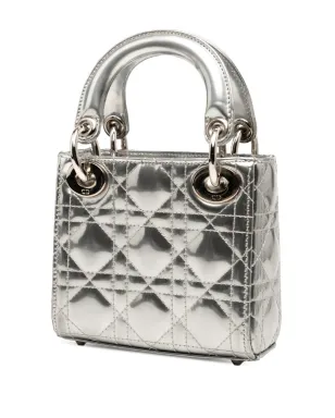 Christian Dior ビンテージ 2017 マイクロ メタリック ラムスキン カナージュ ベア レディ ディオール サッチェル - Silver - サムネイル3