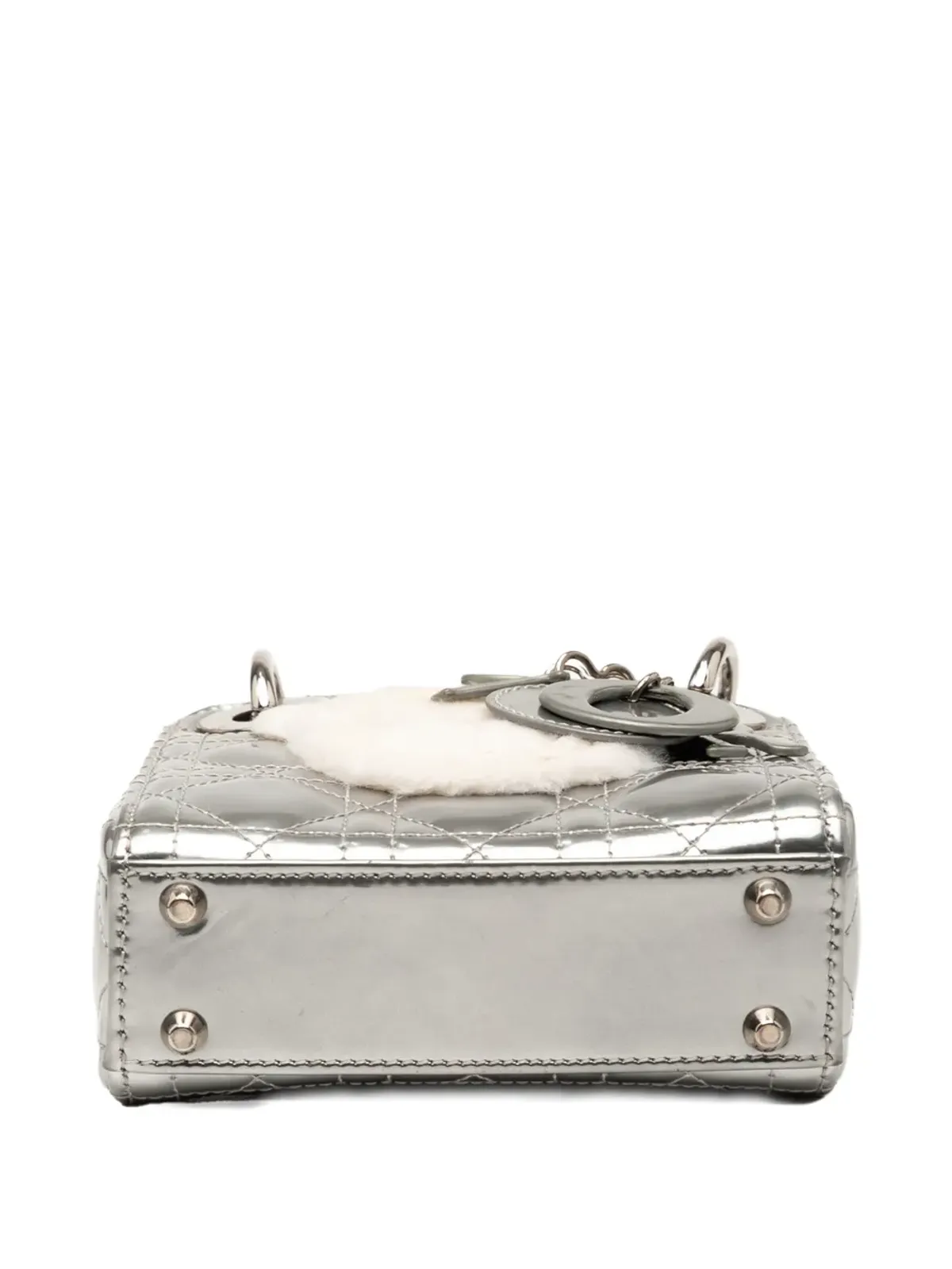 Christian Dior ビンテージ 2017 マイクロ メタリック ラムスキン カナージュ ベア レディ ディオール サッチェル - Silver - 画像4