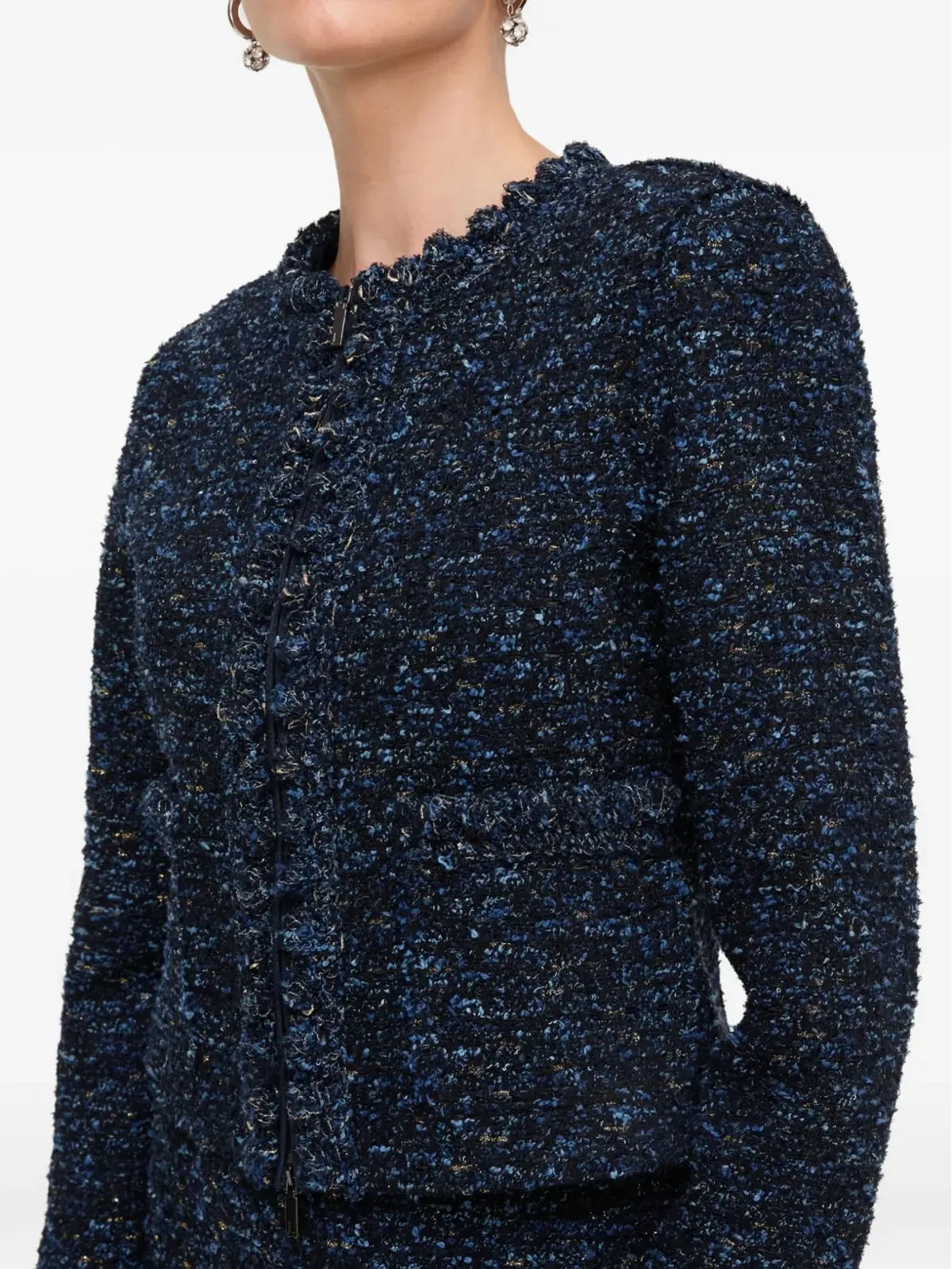 Lafayette 148 Cosmos ジップアップ ブークレツイード ジャケット（ブルー） - 画像2