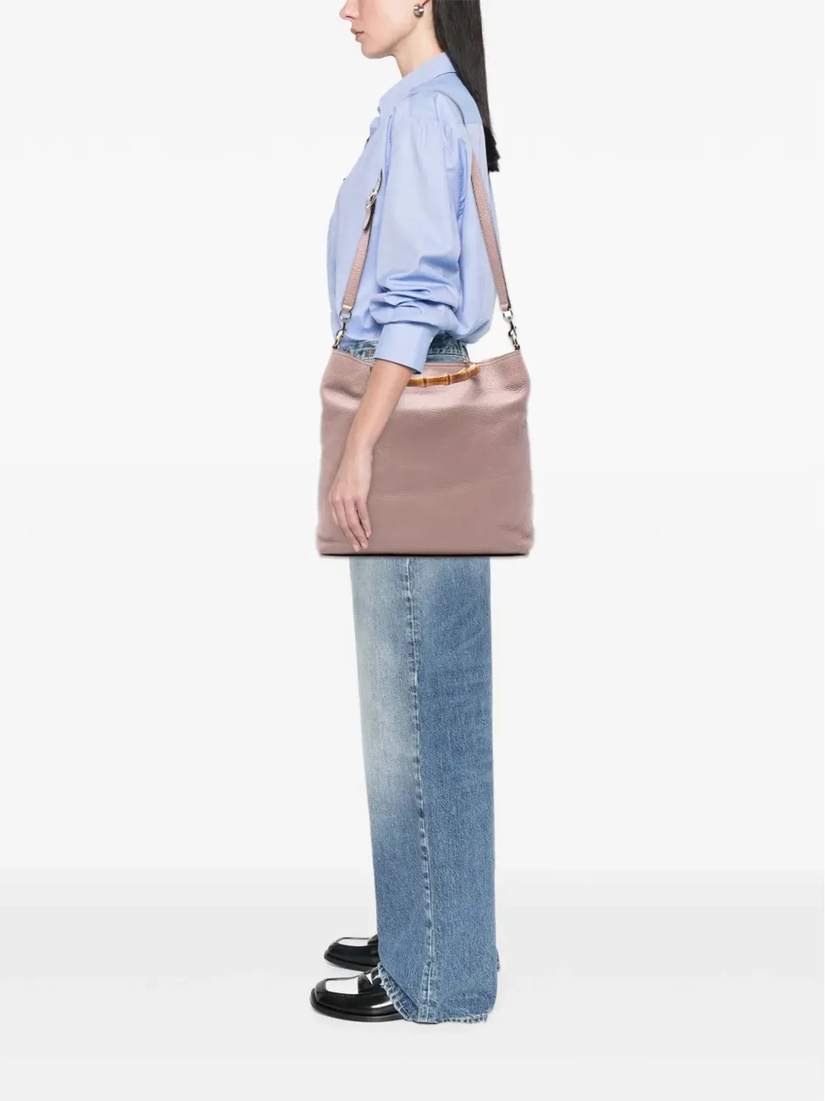 Gucci ビンテージ レザー バンブー ハンドル付き ショッピングトート サッチェル - 画像2