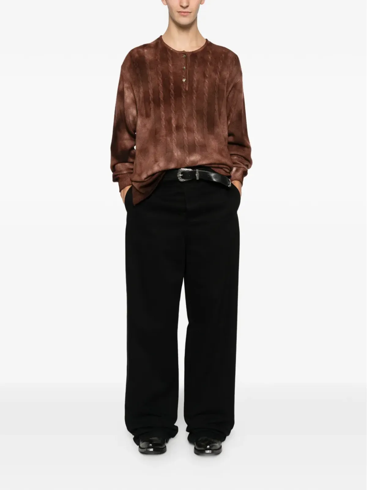 A.N.G.E.L.O. Vintage Upcycling ケーブルニット ボタン付きセーター - Brown - 画像2