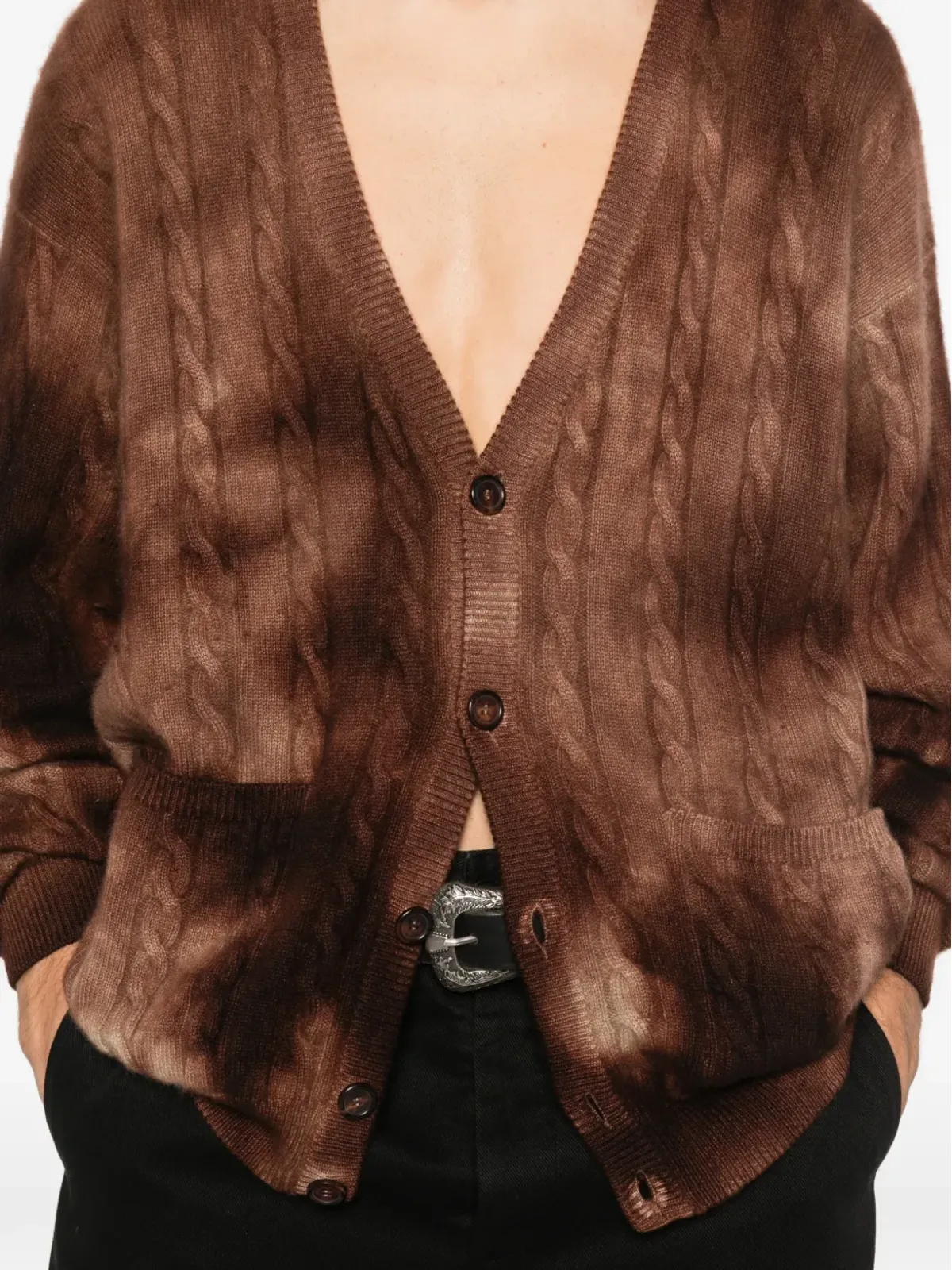 A.N.G.E.L.O. Vintage Upcycling ケーブルニットポケットセーター - Brown - 画像5
