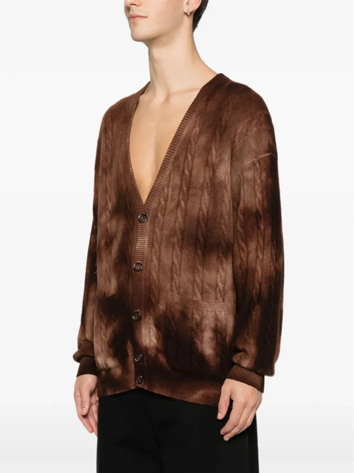 A.N.G.E.L.O. Vintage Upcycling ケーブルニットポケットセーター - Brown - 画像3