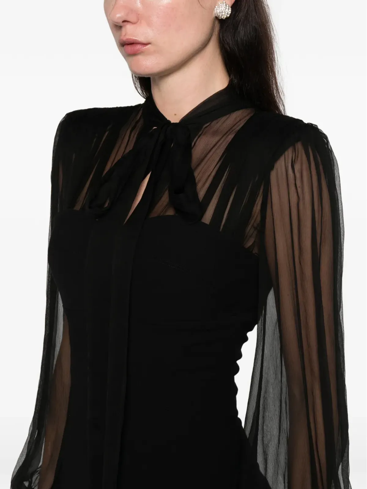 SILK LOVE & LACE Margot long-sleeve maxi dress - Black - 画像5