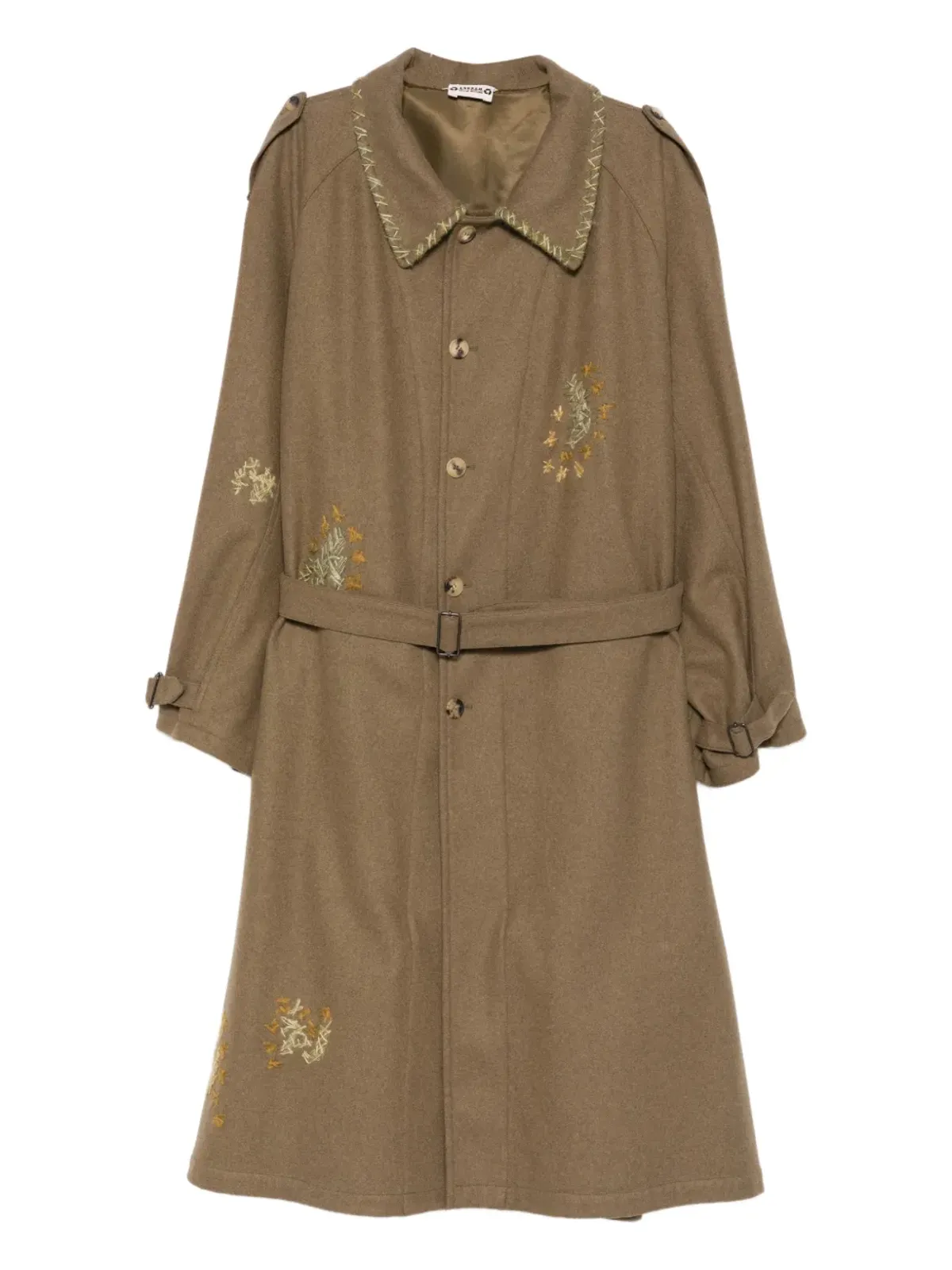 A.N.G.E.L.O. Vintage Upcycling embroidered belted-waist coat - Brown - 画像1