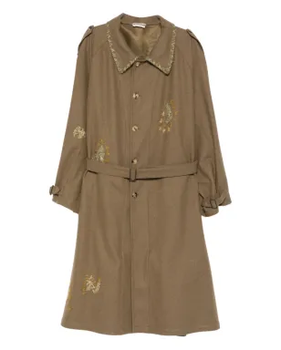 A.N.G.E.L.O. Vintage Upcycling embroidered belted-waist coat - Brown - サムネイル1