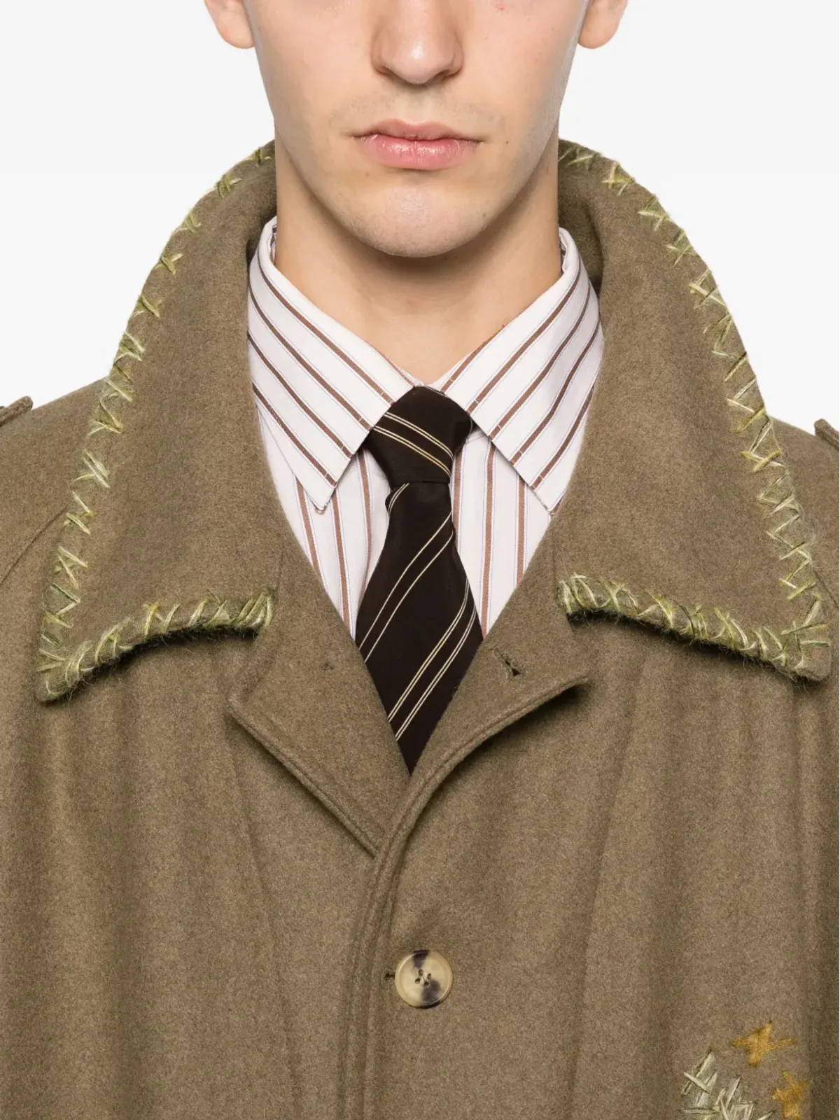 A.N.G.E.L.O. Vintage Upcycling embroidered belted-waist coat - Brown - 画像5