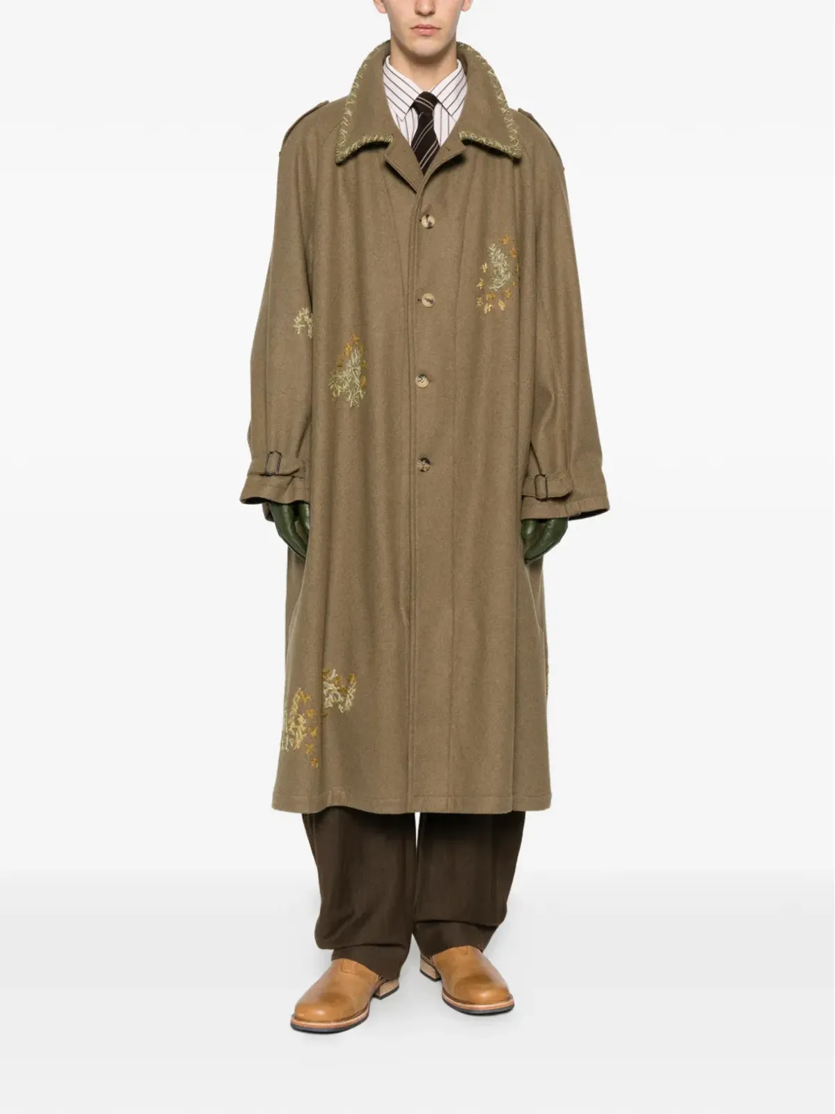 A.N.G.E.L.O. Vintage Upcycling embroidered belted-waist coat - Brown - 画像2