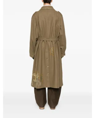 A.N.G.E.L.O. Vintage Upcycling embroidered belted-waist coat - Brown - サムネイル4