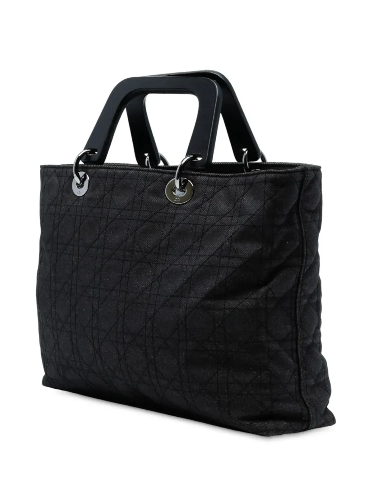 Christian Dior ビンテージ デニム Cannage Lady Dior サッチェル ブラック - 画像3
