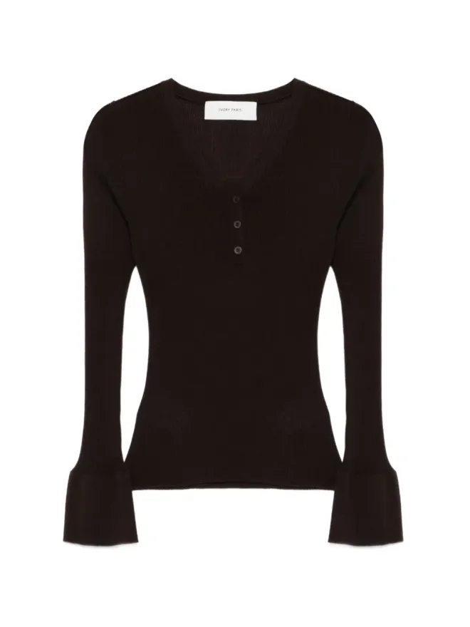 IVORY PARIS IVORY PARIS ボタンアップ フレアカフス トップ ブラウンの商品画像