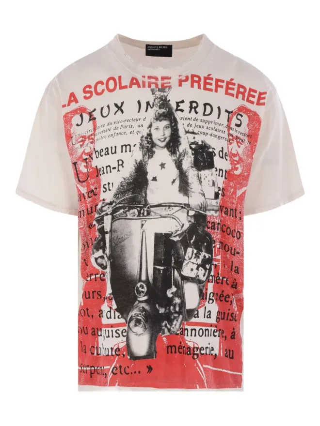 Enfants Riches Déprimés Enfants Riches Déprimés La Scolaire Préféree distressed printed T-shirt - Whiteの商品画像