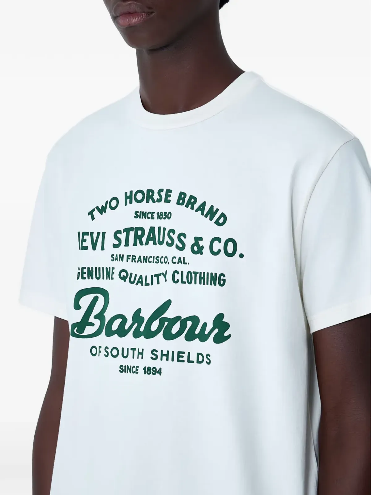 Levi's × Barbour ロゴモチーフ クルーネック Tシャツ ニュートラルカラー - 画像4