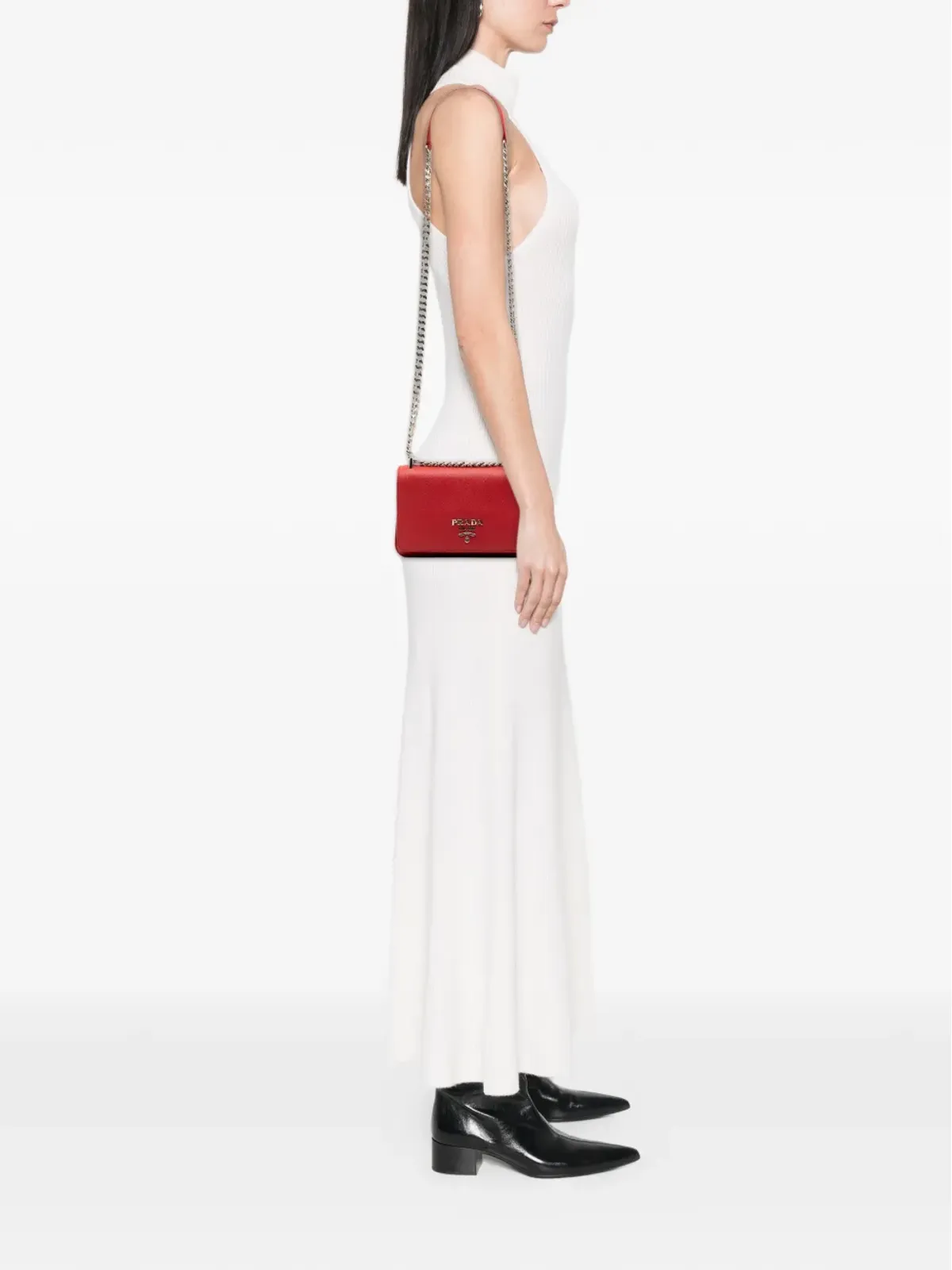 Prada Pre-Owned 2013-2025 サフィアーノとシティ・カーフ チェーン クロスボディバッグ - レッド - 画像2