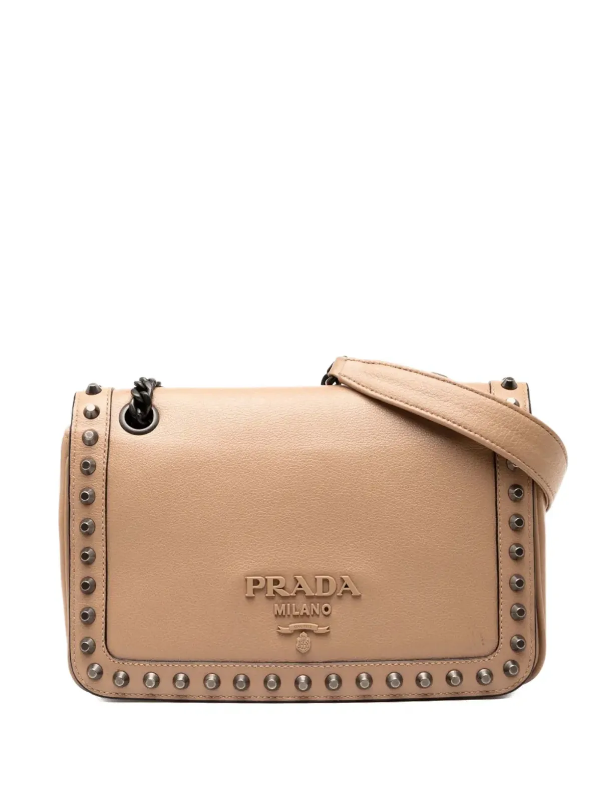 ビンテージ Prada 2000-2025 グラス カーフスキン スタッズ クロスボディバッグ - ブラウン - 画像1
