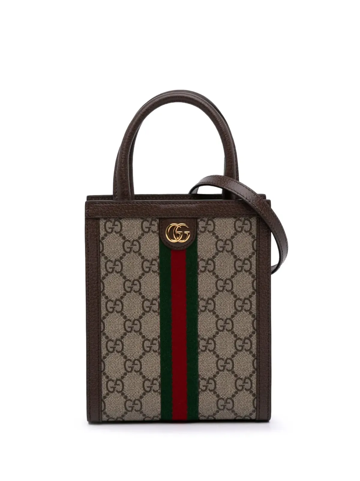 Gucci Pre-Owned ミニ GG Supreme Ophidia Web サッチェル（ブラウン） - 画像1