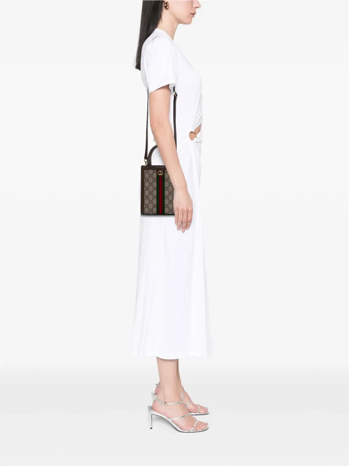 Gucci Pre-Owned ミニ GG Supreme Ophidia Web サッチェル（ブラウン） - 画像2