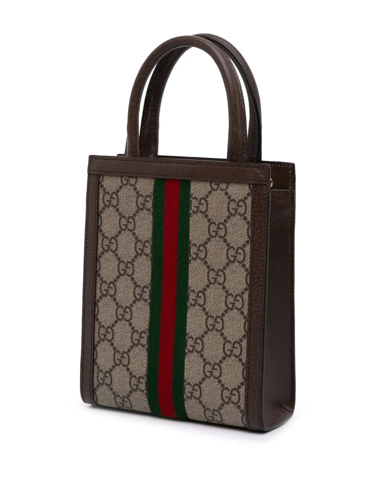 Gucci Pre-Owned ミニ GG Supreme Ophidia Web サッチェル（ブラウン） - 画像3
