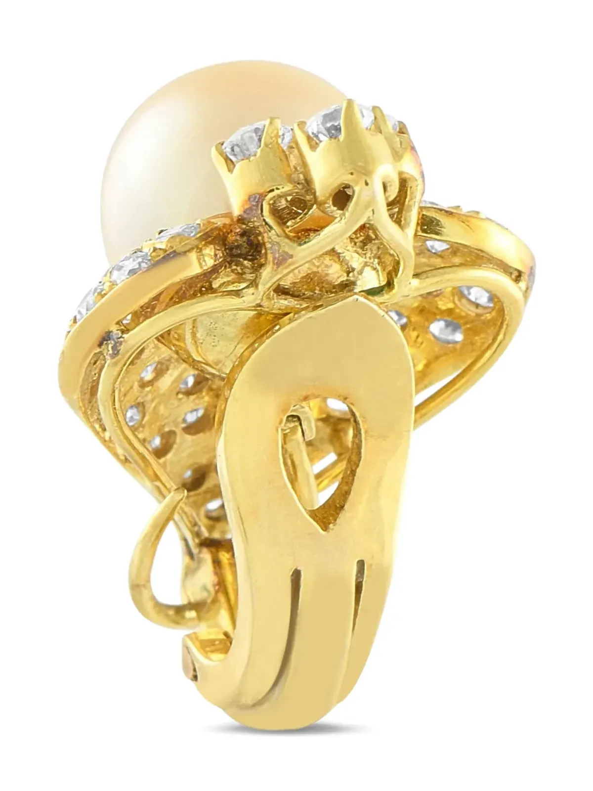 LB Exclusive 14K yellow gold diamond and pearl earrings - 画像3