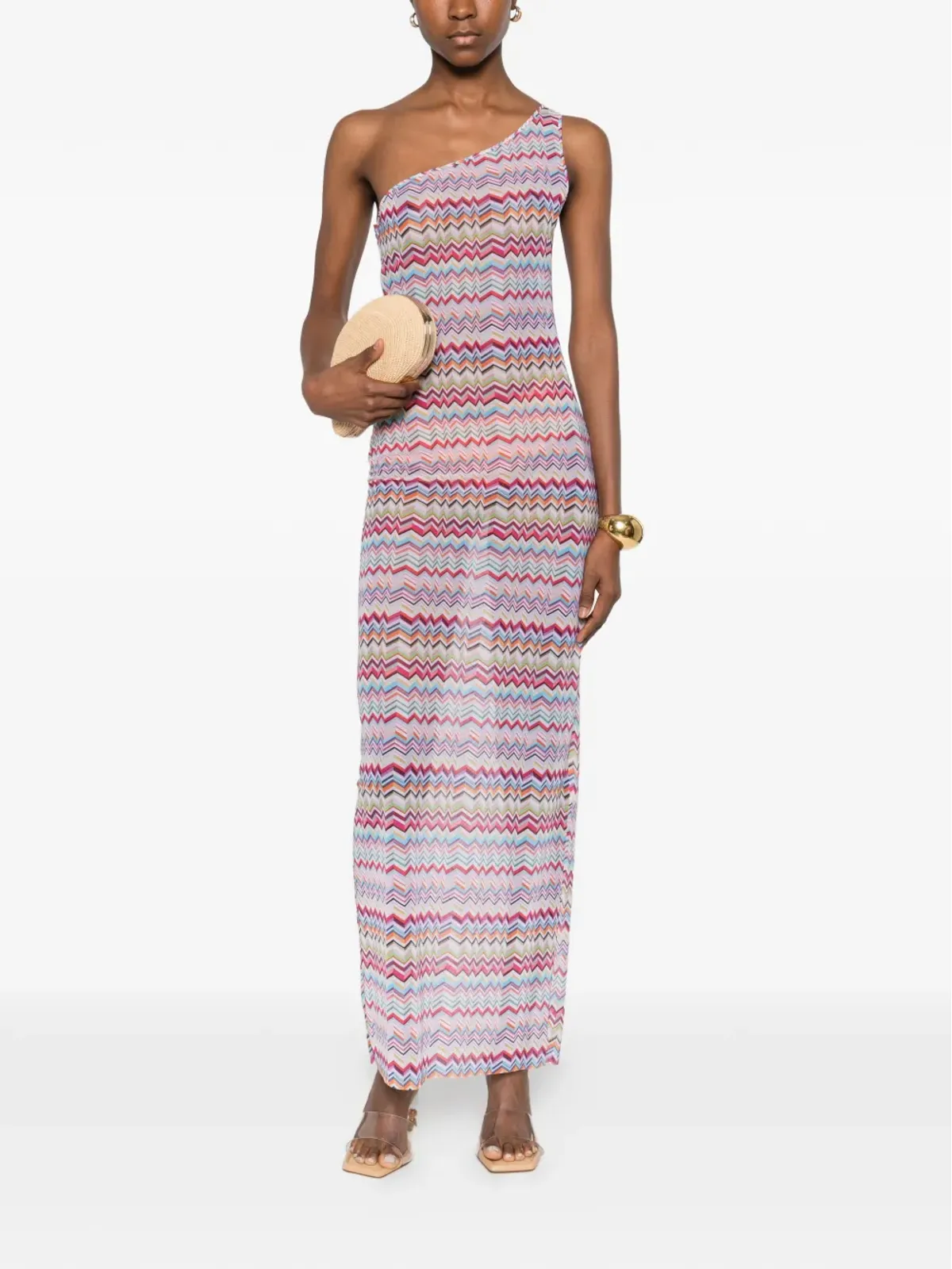 Missoni ワンショルダーV字柄マキシドレス - 画像2