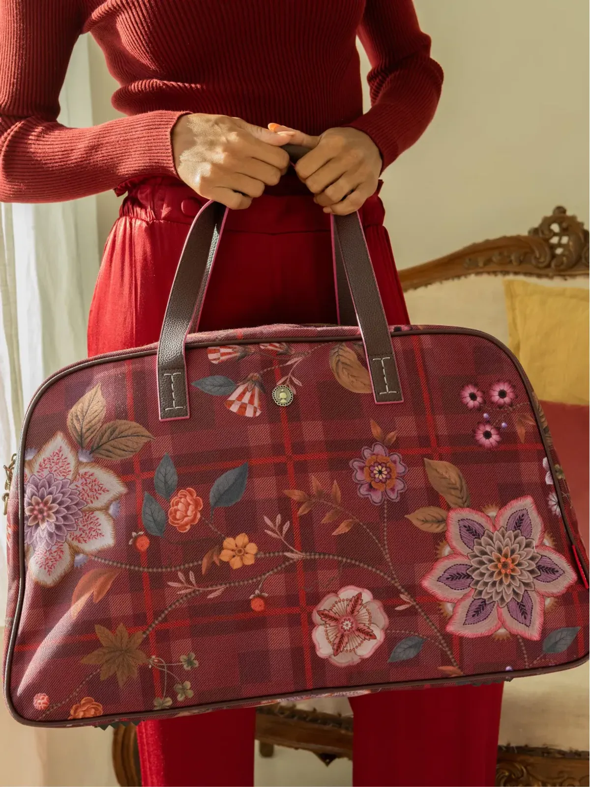 PIP STUDIO floral checked tote bag - Red - 画像4