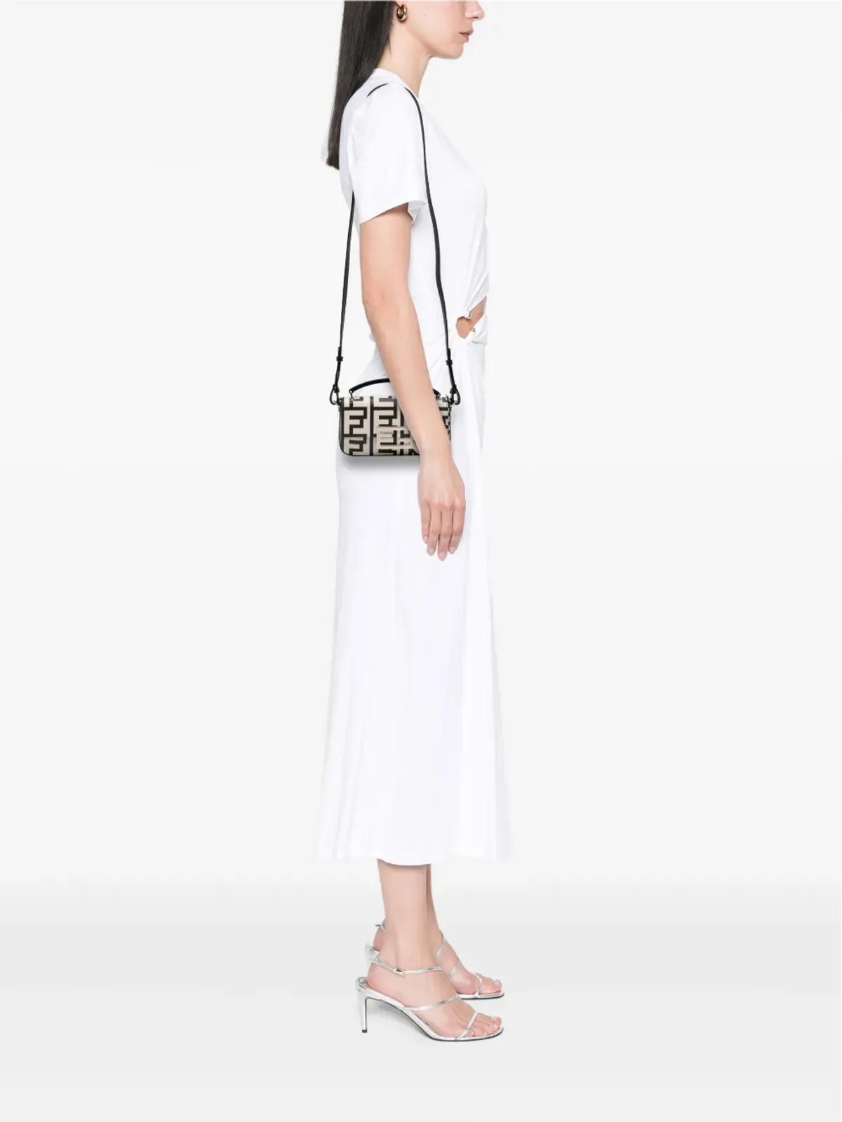 Fendi Pre-Owned マークジェイコブス ナッパ ヴィテッロ キング ロゴ プリント バゲット ポーチ サッチェル ホワイト - 画像2