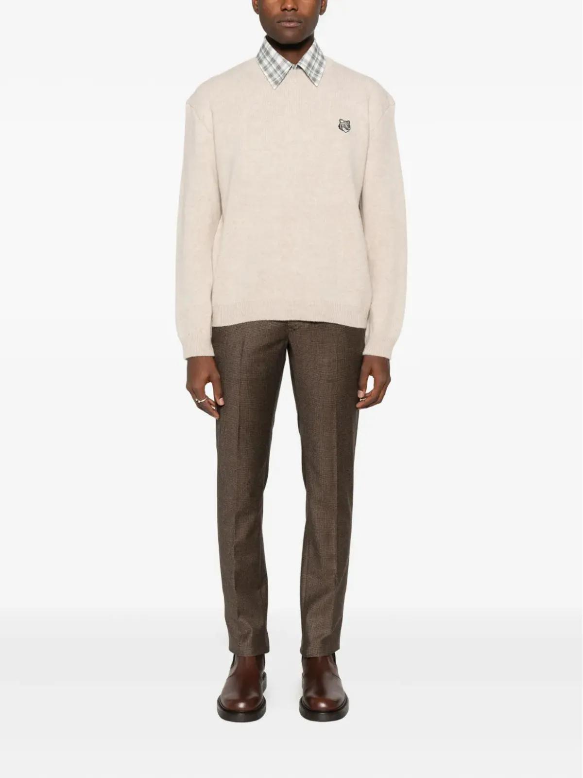 Maison Kitsuné 狐パッチ クルーネックセーター ベージュ - 画像2