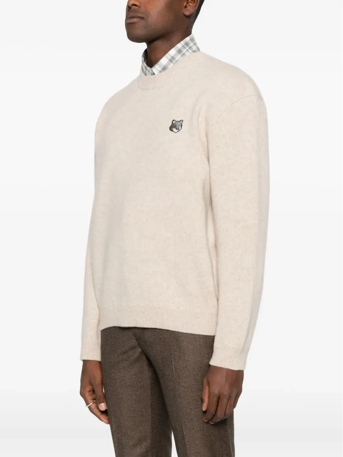 Maison Kitsuné 狐パッチ クルーネックセーター ベージュ - 画像3