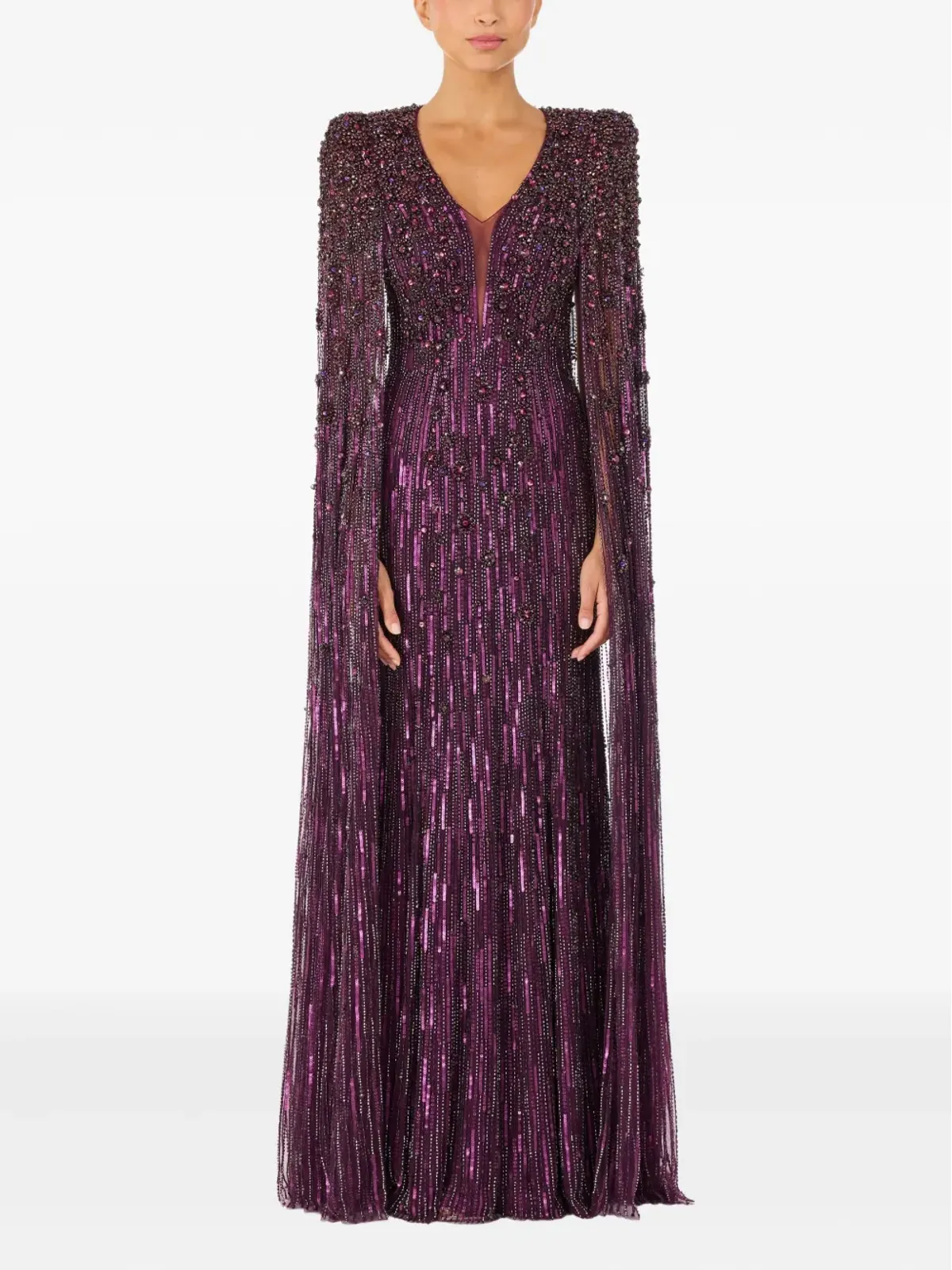 Jenny Packham スイート・シルヴァ・ビーデッド・ケープ・マキシ・ドレス - 画像2