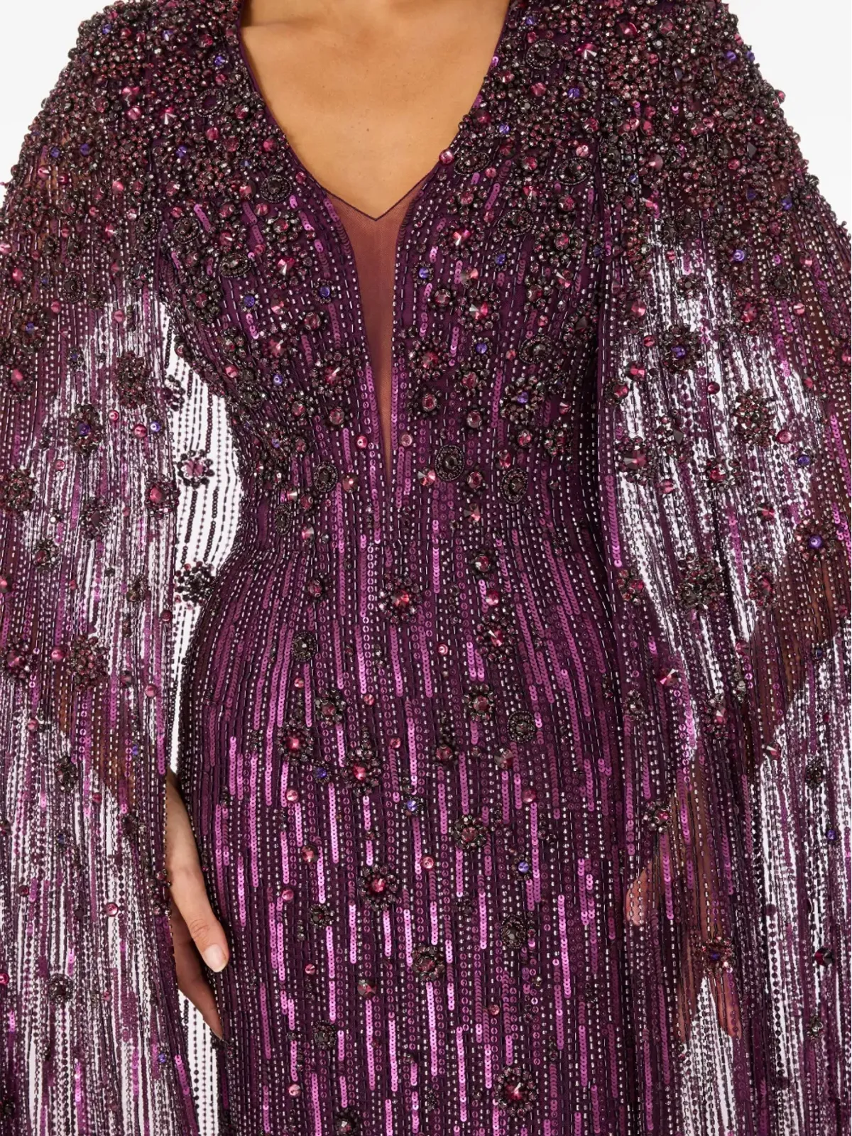 Jenny Packham スイート・シルヴァ・ビーデッド・ケープ・マキシ・ドレス - 画像4