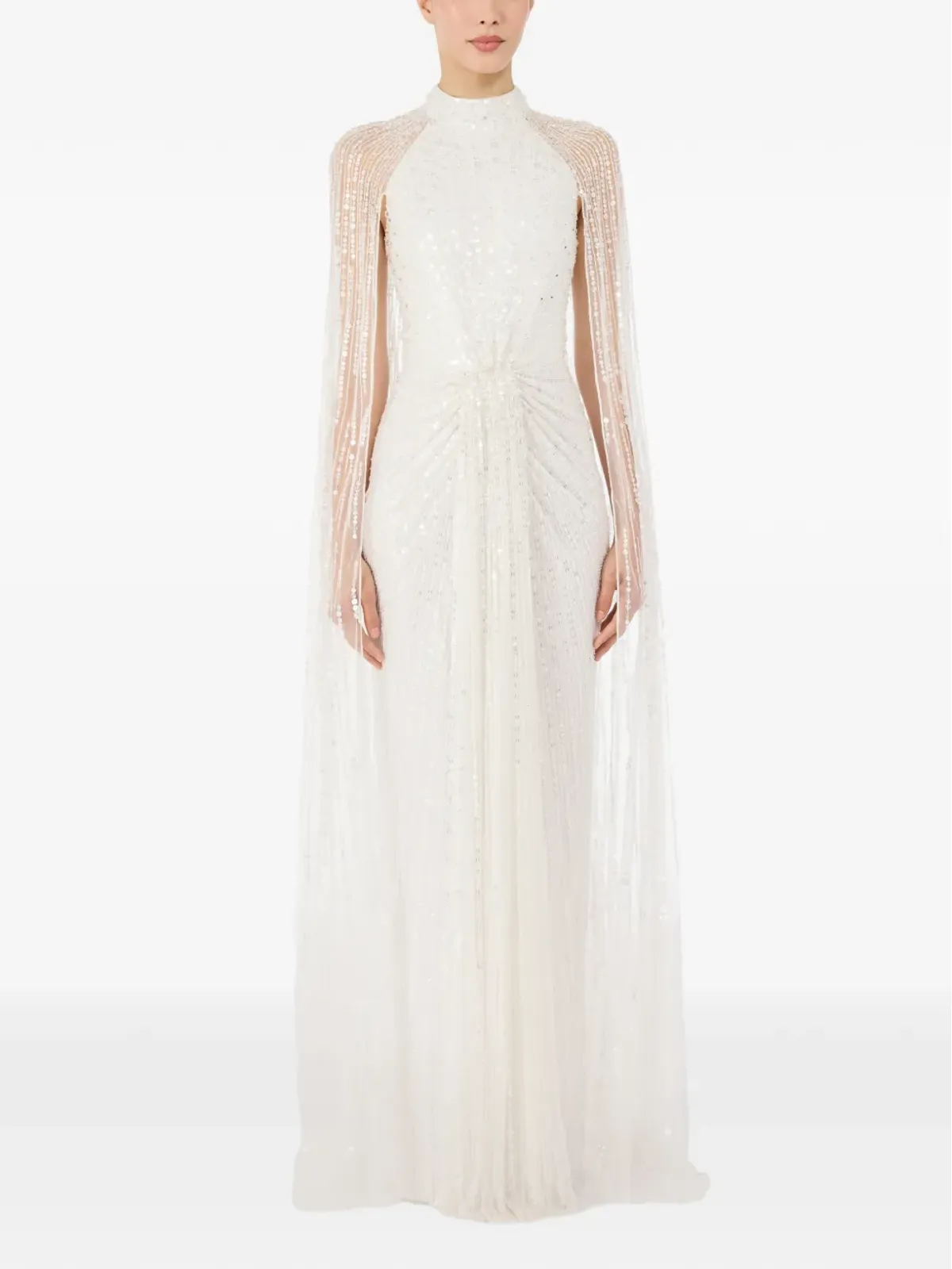 Jenny Packham カイロ・スパンコール・ケープ付きマキシドレス - 画像2