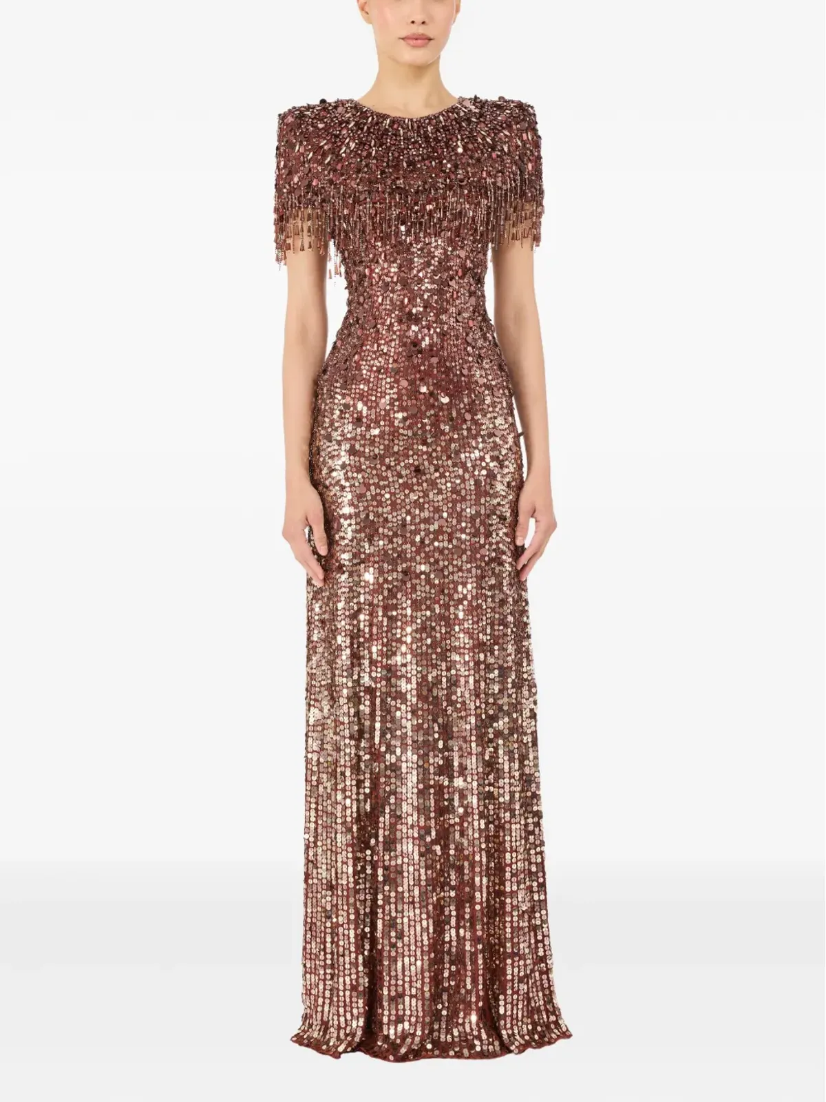 Jenny Packham Eugenie sequin fringed maxi dress - Brown - 画像2