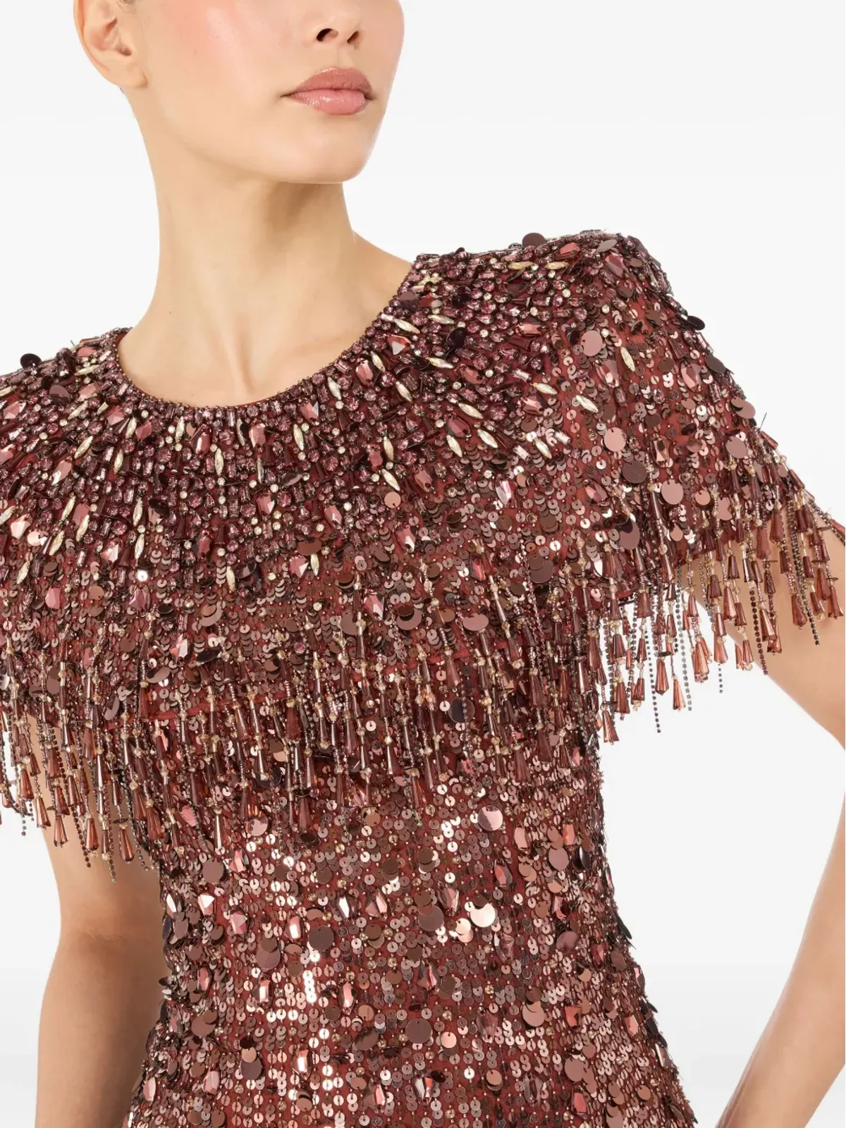 Jenny Packham Eugenie sequin fringed maxi dress - Brown - 画像4