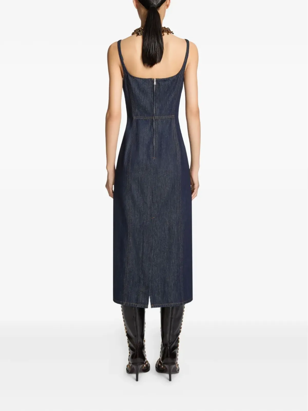 DRIES VAN NOTEN スクエアネック デニム ミディドレス - 画像4