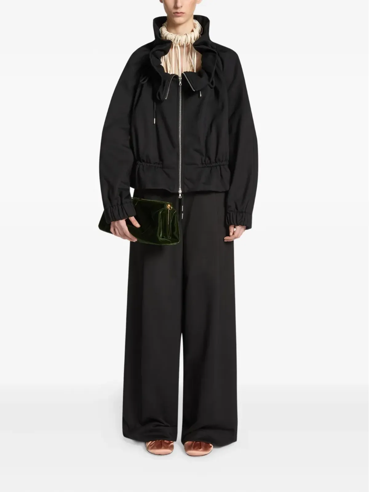 DRIES VAN NOTEN フリルネックジップアップジャケット - ブラック - 画像2