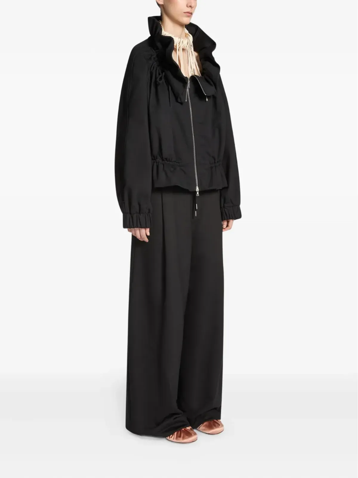 DRIES VAN NOTEN フリルネックジップアップジャケット - ブラック - 画像3