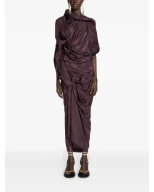 DRIES VAN NOTEN ドレープデザインのシルクマキシドレス（パープル） - サムネイル2
