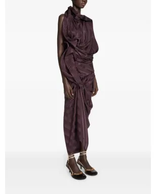 DRIES VAN NOTEN ドレープデザインのシルクマキシドレス（パープル） - サムネイル3