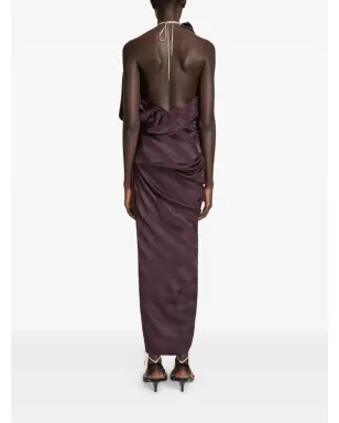 DRIES VAN NOTEN ドレープデザインのシルクマキシドレス（パープル） - サムネイル4