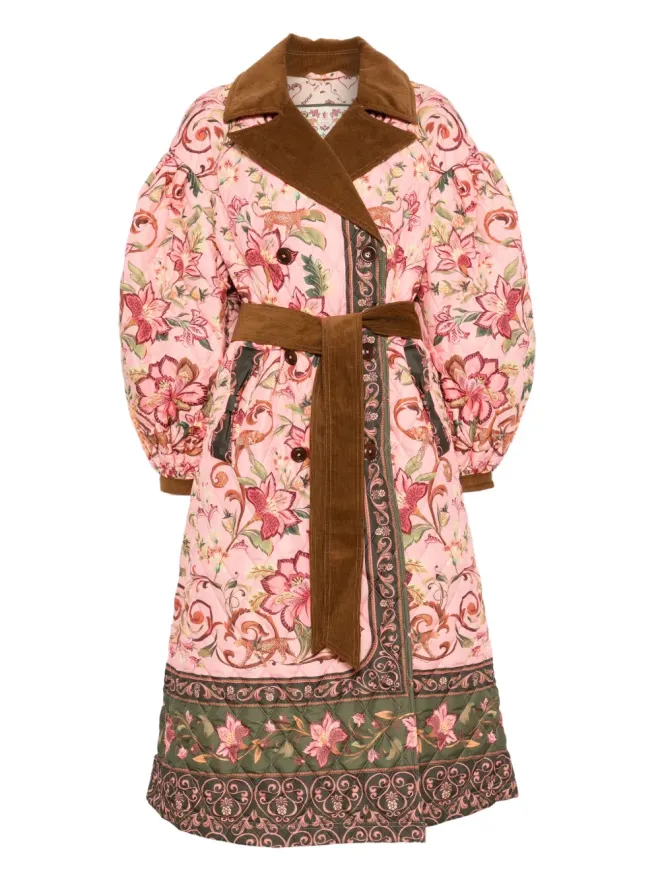 Barbour Barbour フローラル柄キルテッドベルト付きダブルブレストコート - ピンクの商品画像