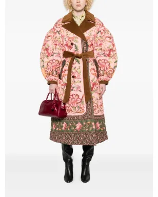 Barbour フローラル柄キルテッドベルト付きダブルブレストコート - ピンク - サムネイル2