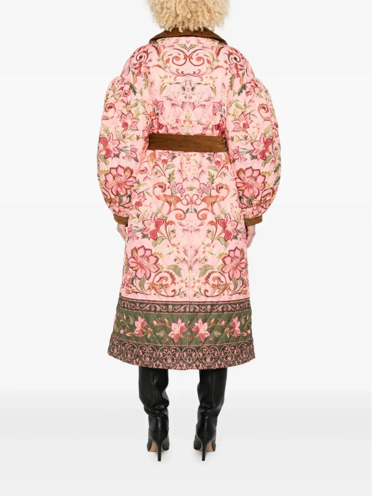 Barbour フローラル柄キルテッドベルト付きダブルブレストコート - ピンク - 画像4