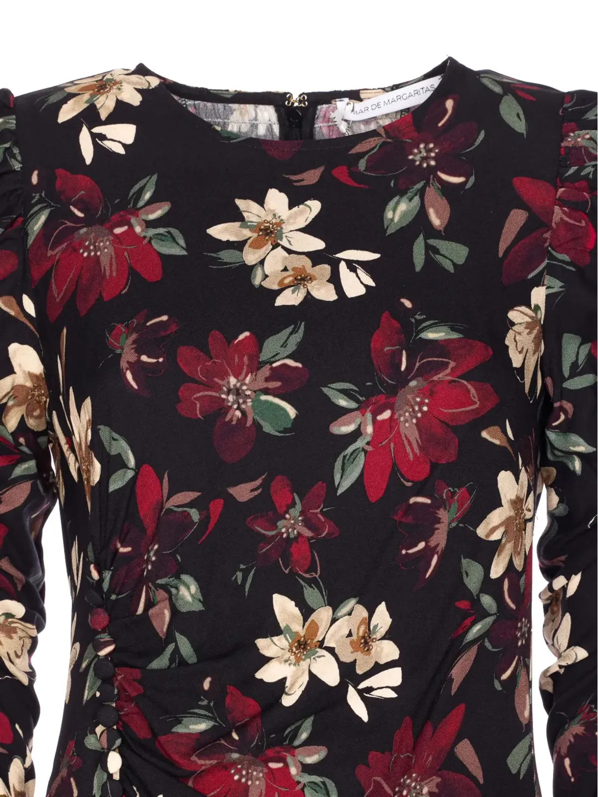 MAR DE MARGARITAS puff-sleeve floral print dress - Black - 画像4