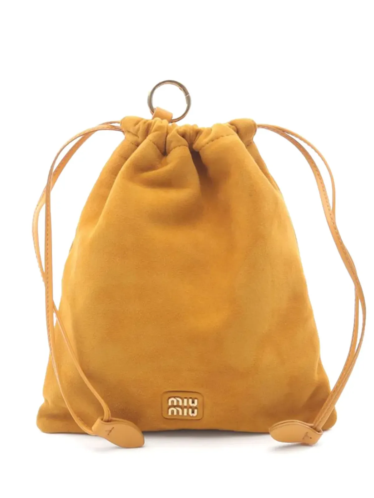 Miu Miu ロゴレタリング スエード ポーチバッグ ブラウン - 画像1