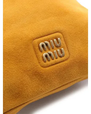 Miu Miu ロゴレタリング スエード ポーチバッグ ブラウン - サムネイル3